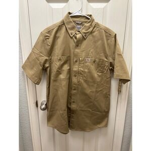 Carhartt Mens Khaki Relaxed Fit Short Sleeve Button Up‎ Work Shirt Medium